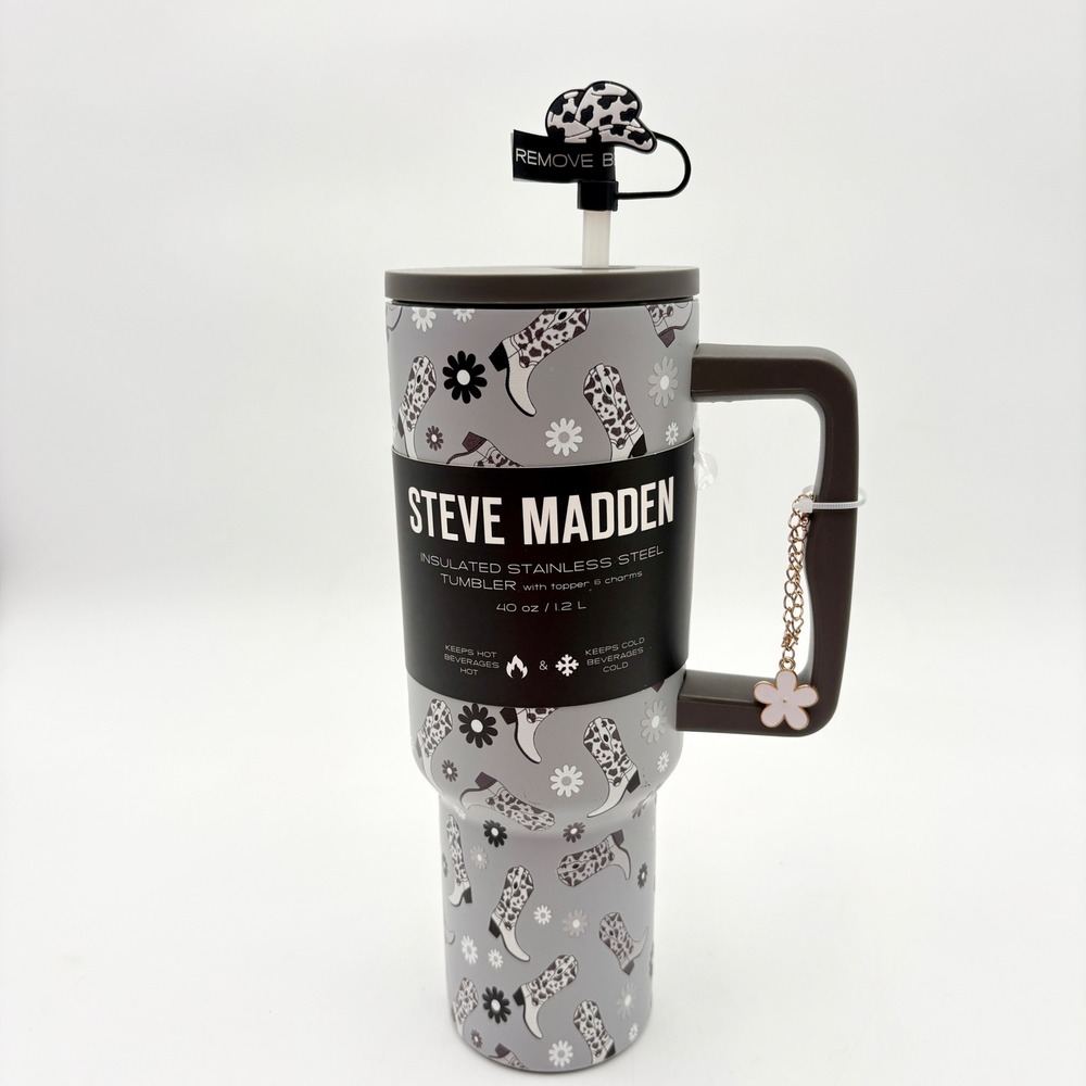 Steve Madden 40‎ oz Insulated Stainless Steel Tumbler Cowboy Boot Floral Charm